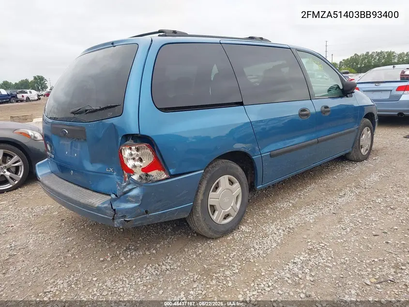 2003 Ford Windstar Lx VIN: 2FMZA51403BB93400 Lot: 45437187