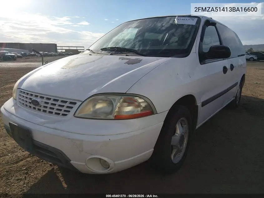 2003 Ford Windstar Lx VIN: 2FMZA51413BA16600 Lot: 45461370