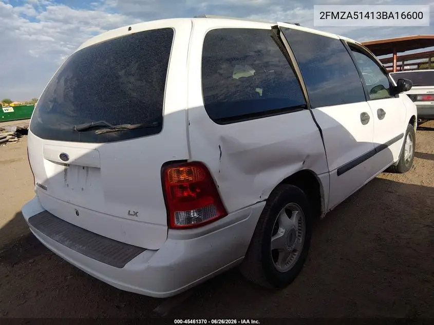2003 Ford Windstar Lx VIN: 2FMZA51413BA16600 Lot: 45461370