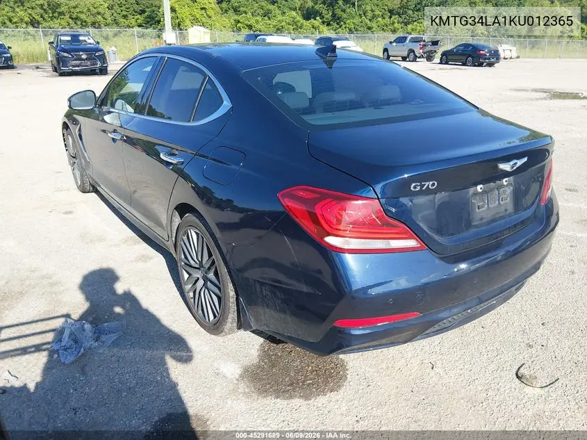 2019 Genesis G70 VIN: KMTG34LA1KU012365 Lot: 45291689