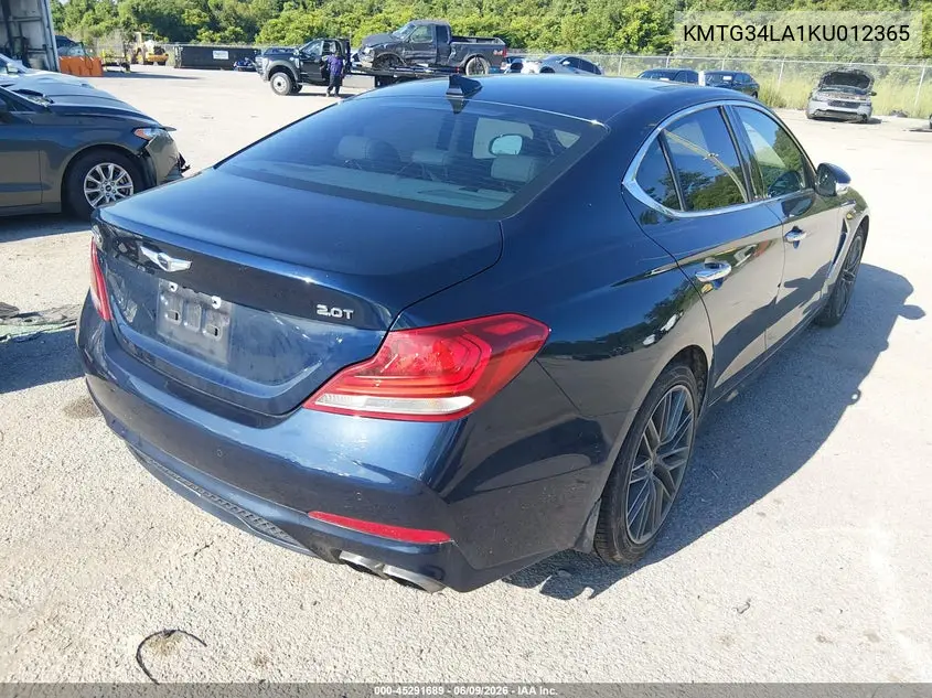 2019 Genesis G70 VIN: KMTG34LA1KU012365 Lot: 45291689