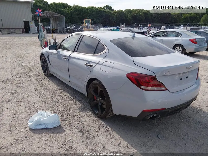 2019 Genesis G70 3.3T Advanced VIN: KMTG34LE9KU026145 Lot: 45300427