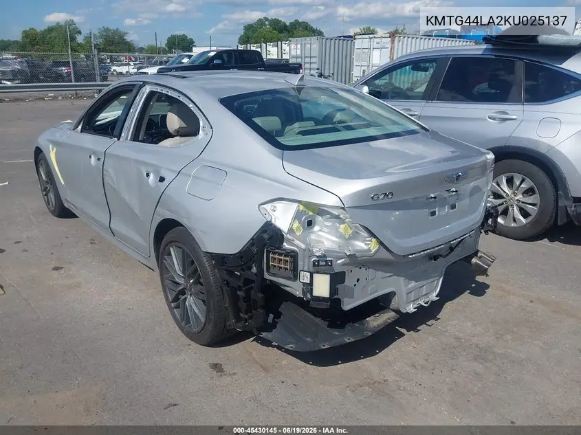 2019 Genesis G70 2.0T Advanced VIN: KMTG44LA2KU025137 Lot: 45430145