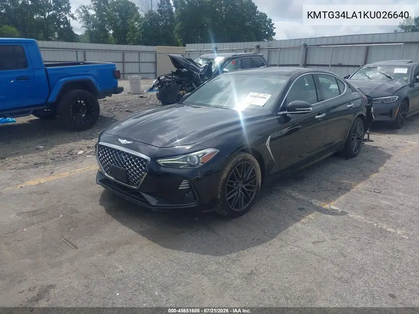 2019 Genesis G70 2.0T Advanced VIN: KMTG34LA1KU026640 Lot: 45651606
