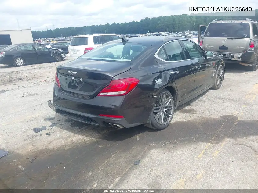 2019 Genesis G70 2.0T Advanced VIN: KMTG34LA1KU026640 Lot: 45651606