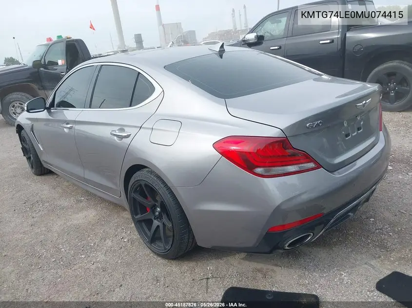 2021 Genesis G70 3.3T Awd VIN: KMTG74LE0MU074415 Lot: 45187826