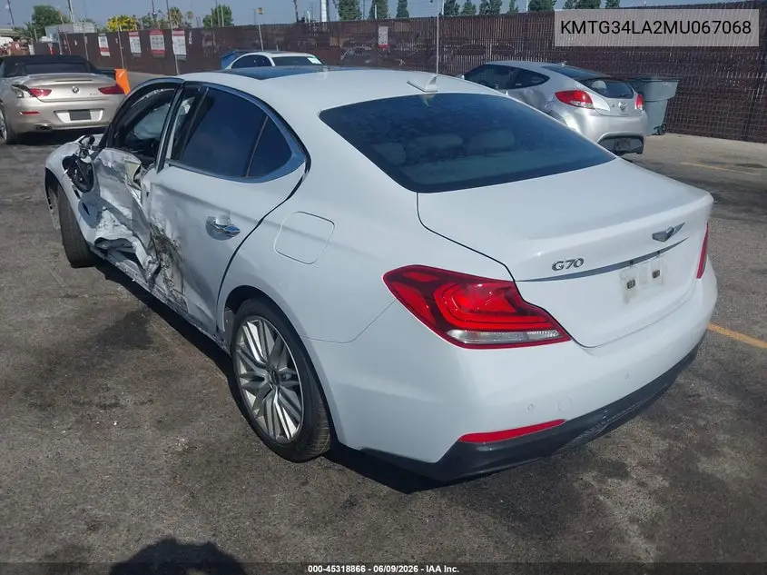 2021 Genesis G70 2.0T Rwd VIN: KMTG34LA2MU067068 Lot: 45318866