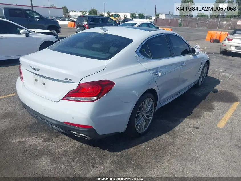 2021 Genesis G70 2.0T Rwd VIN: KMTG34LA2MU067068 Lot: 45318866