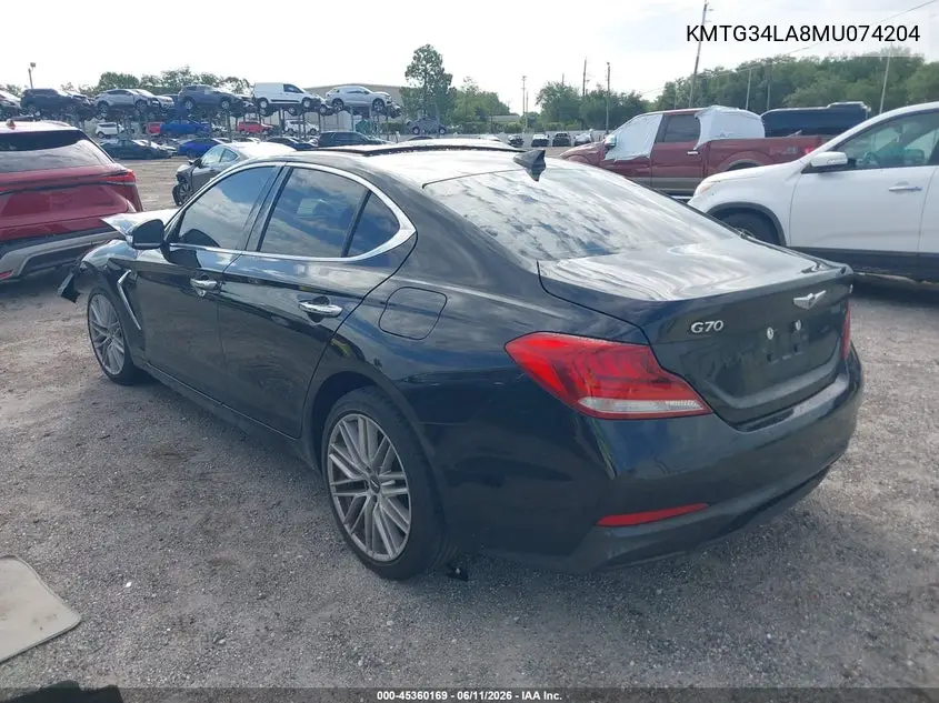 2021 Genesis G70 2.0T Rwd VIN: KMTG34LA8MU074204 Lot: 45360169