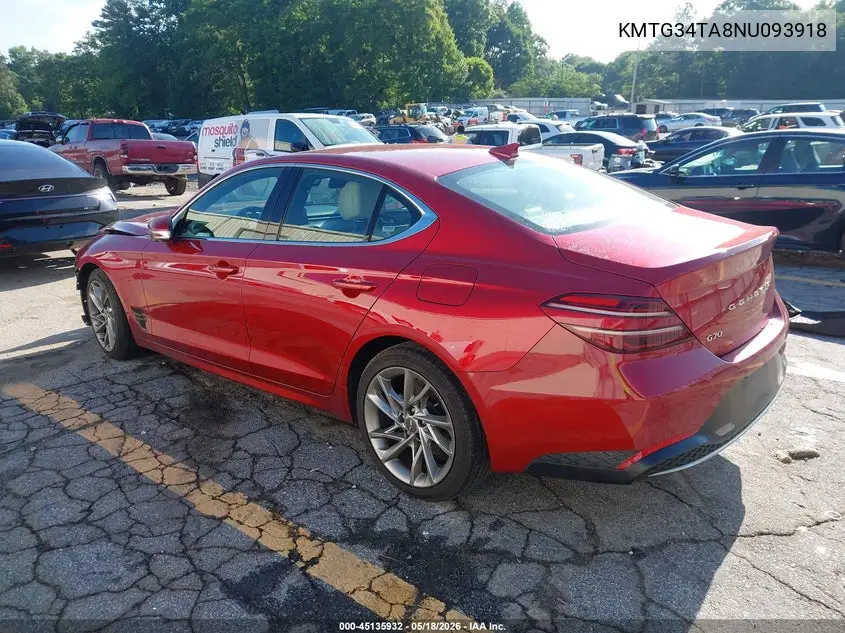 2022 Genesis G70 2.0T Rwd VIN: KMTG34TA8NU093918 Lot: 45135932