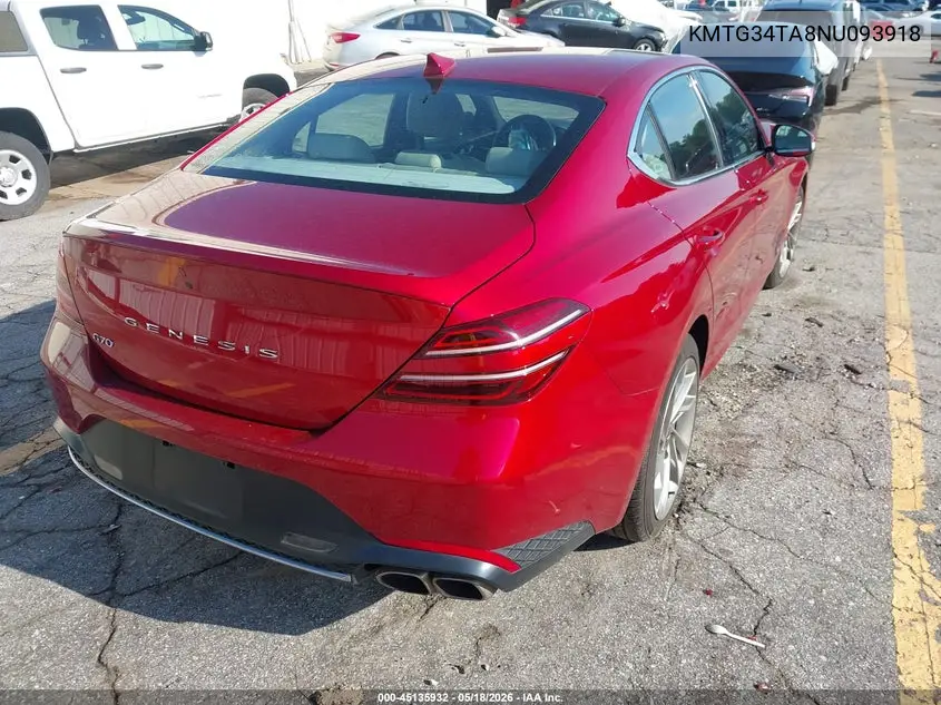 2022 Genesis G70 2.0T Rwd VIN: KMTG34TA8NU093918 Lot: 45135932
