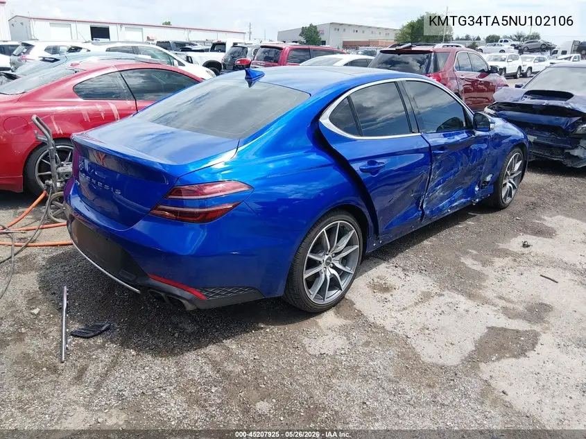 2022 Genesis G70 2.0T Rwd VIN: KMTG34TA5NU102106 Lot: 45207925