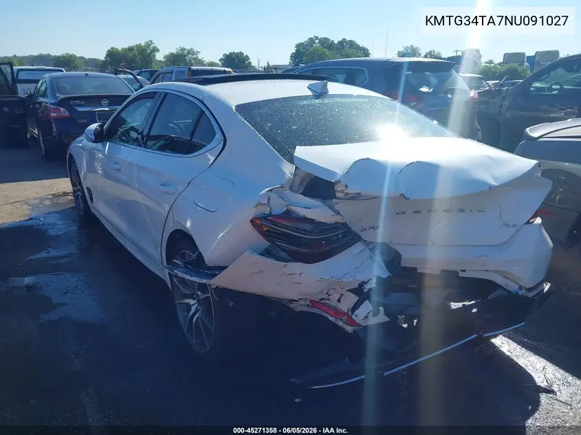 2022 Genesis G70 2.0T Awd VIN: KMTG34TA7NU091027 Lot: 45271358