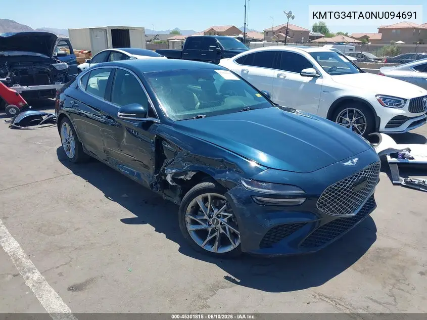 2022 Genesis G70 2.0T Rwd VIN: KMTG34TA0NU094691 Lot: 45301815