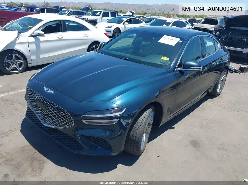 2022 Genesis G70 2.0T Rwd VIN: KMTG34TA0NU094691 Lot: 45301815