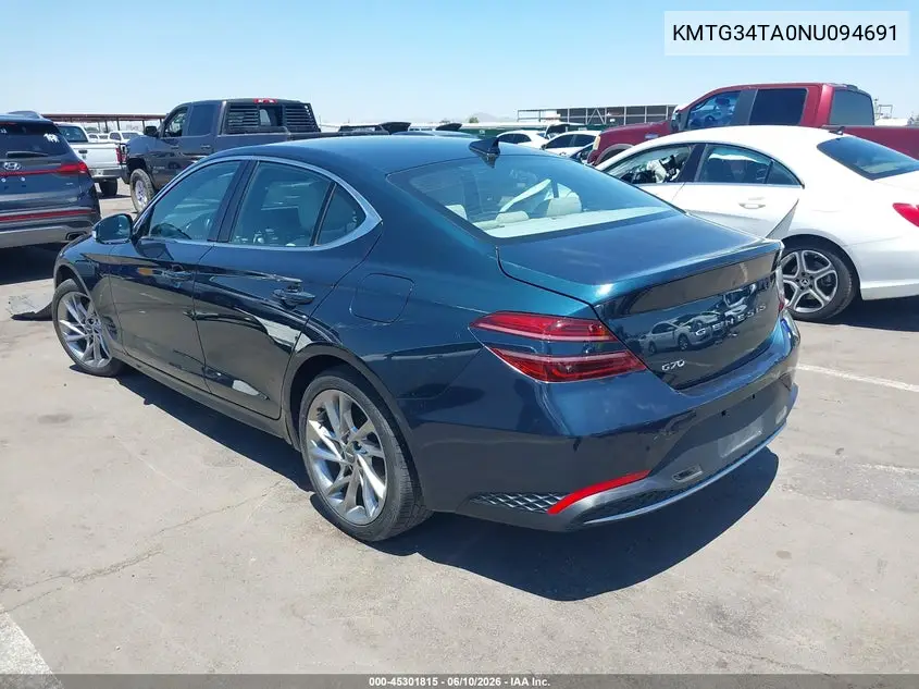 2022 Genesis G70 2.0T Rwd VIN: KMTG34TA0NU094691 Lot: 45301815