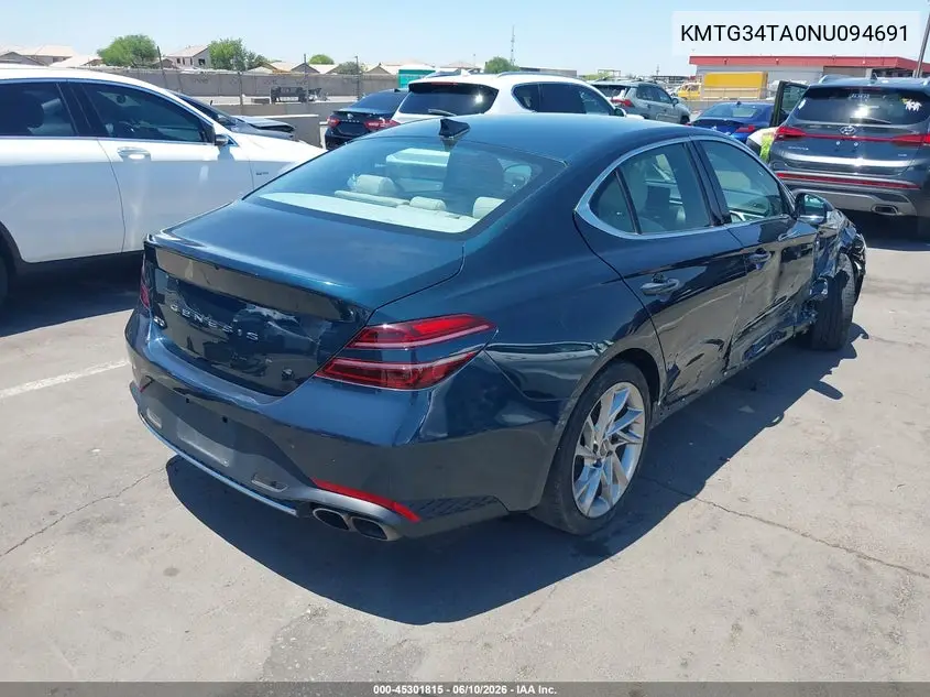 2022 Genesis G70 2.0T Rwd VIN: KMTG34TA0NU094691 Lot: 45301815