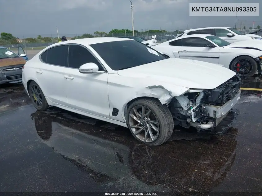 2022 Genesis G70 2.0T Rwd VIN: KMTG34TA8NU093305 Lot: 45381038