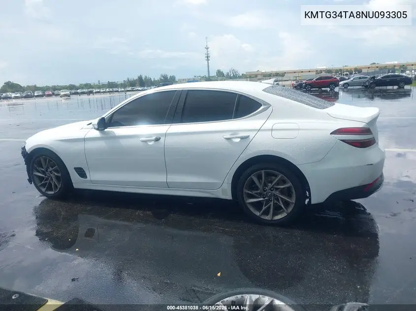 2022 Genesis G70 2.0T Rwd VIN: KMTG34TA8NU093305 Lot: 45381038