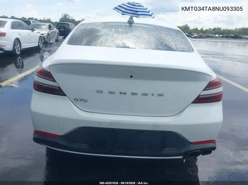 2022 Genesis G70 2.0T Rwd VIN: KMTG34TA8NU093305 Lot: 45381038