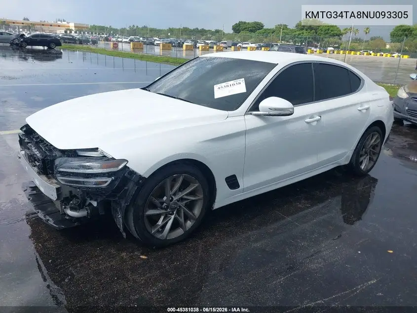 2022 Genesis G70 2.0T Rwd VIN: KMTG34TA8NU093305 Lot: 45381038