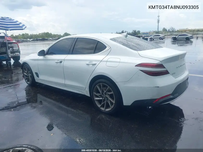 2022 Genesis G70 2.0T Rwd VIN: KMTG34TA8NU093305 Lot: 45381038