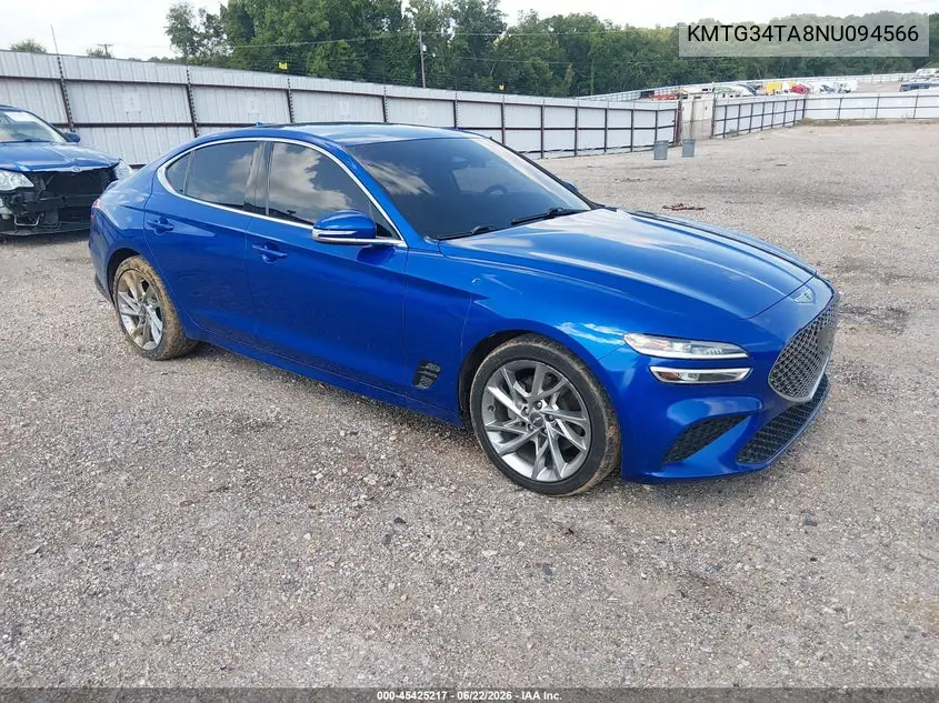 2022 Genesis G70 2.0T Rwd VIN: KMTG34TA8NU094566 Lot: 45425217