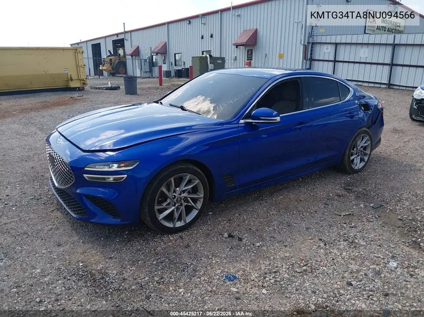 2022 Genesis G70 2.0T Rwd VIN: KMTG34TA8NU094566 Lot: 45425217
