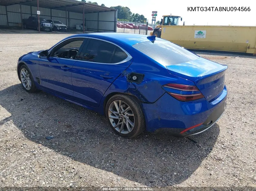 2022 Genesis G70 2.0T Rwd VIN: KMTG34TA8NU094566 Lot: 45425217