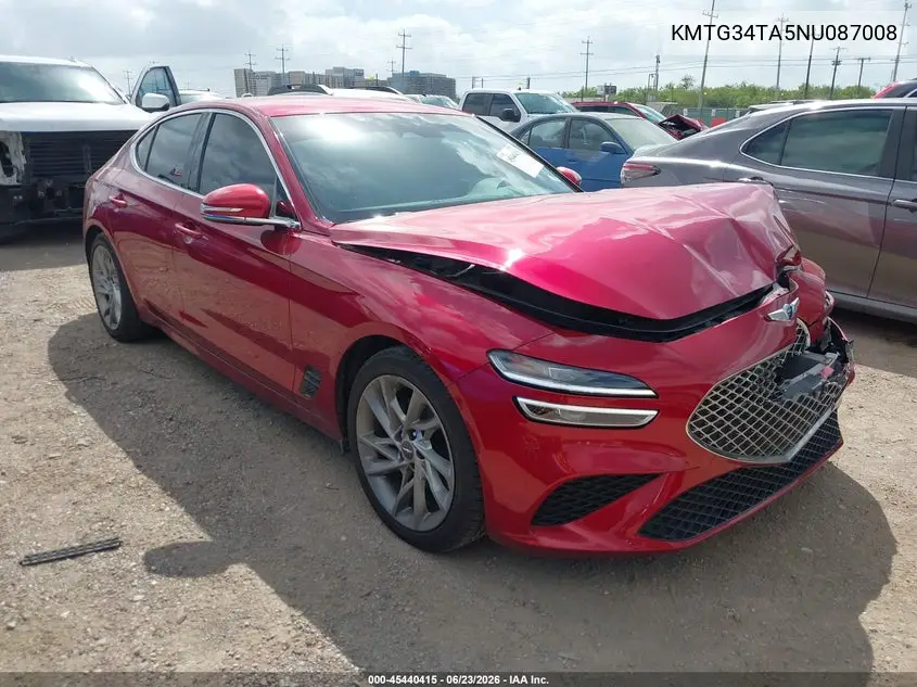 2022 Genesis G70 2.0T Rwd VIN: KMTG34TA5NU087008 Lot: 45440415
