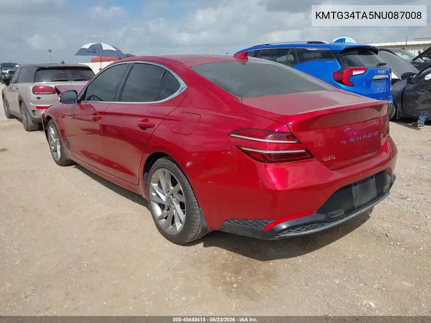 2022 Genesis G70 2.0T Rwd VIN: KMTG34TA5NU087008 Lot: 45440415