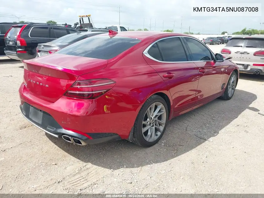 2022 Genesis G70 2.0T Rwd VIN: KMTG34TA5NU087008 Lot: 45440415