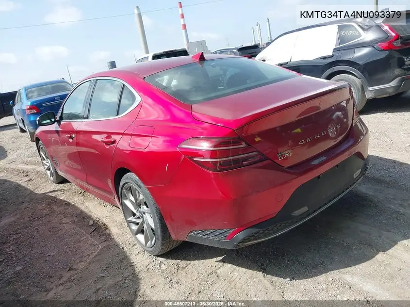 2022 Genesis G70 2.0T Rwd VIN: KMTG34TA4NU093379 Lot: 45507213