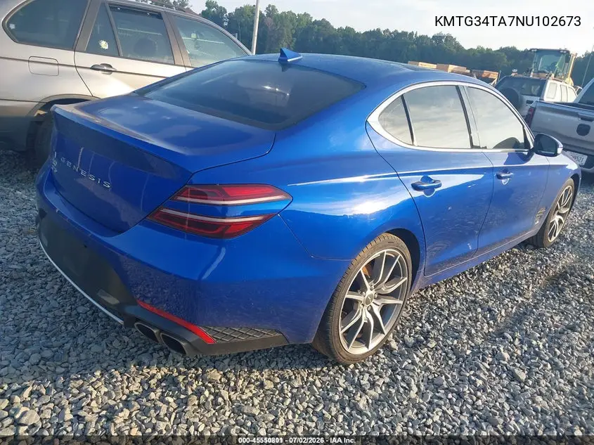 2022 Genesis G70 2.0T Rwd VIN: KMTG34TA7NU102673 Lot: 45550801