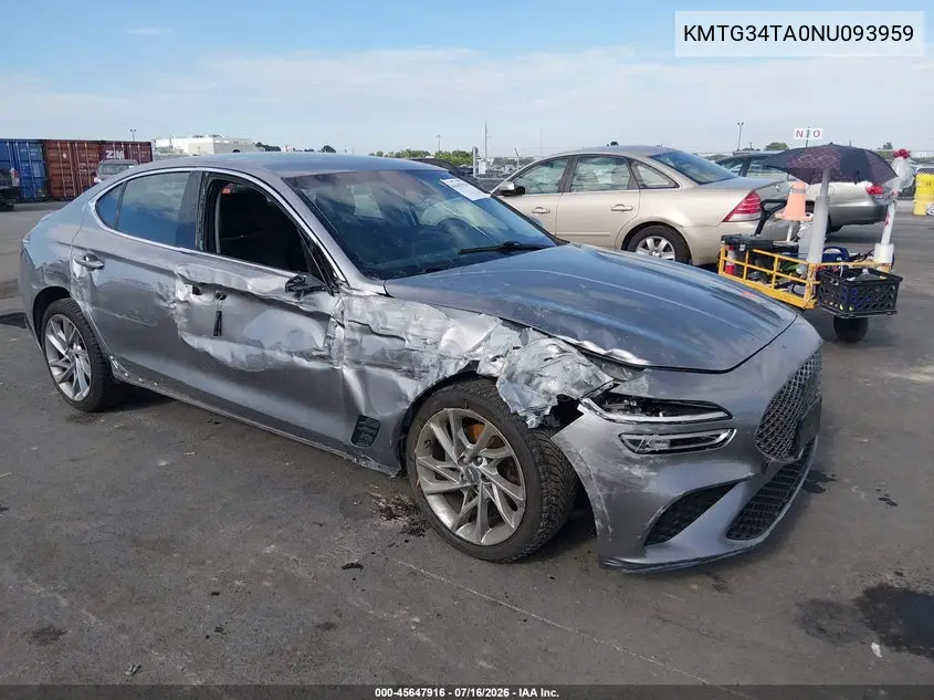 2022 Genesis G70 2.0T Rwd VIN: KMTG34TA0NU093959 Lot: 45647916