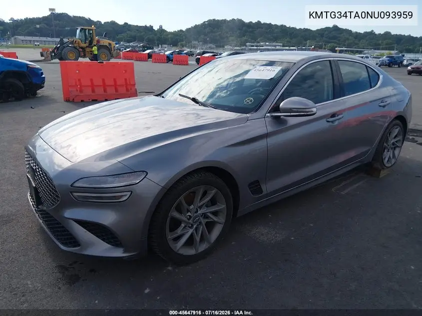 2022 Genesis G70 2.0T Rwd VIN: KMTG34TA0NU093959 Lot: 45647916