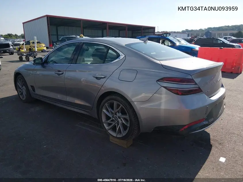 2022 Genesis G70 2.0T Rwd VIN: KMTG34TA0NU093959 Lot: 45647916