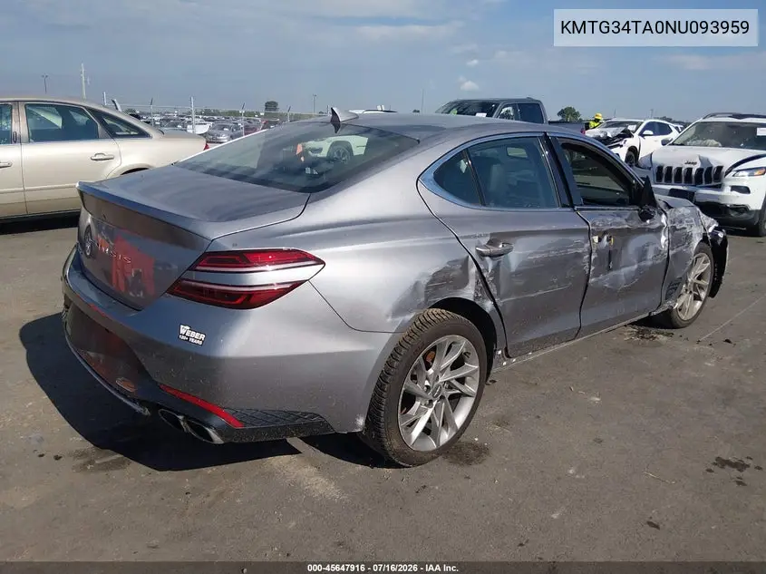 2022 Genesis G70 2.0T Rwd VIN: KMTG34TA0NU093959 Lot: 45647916