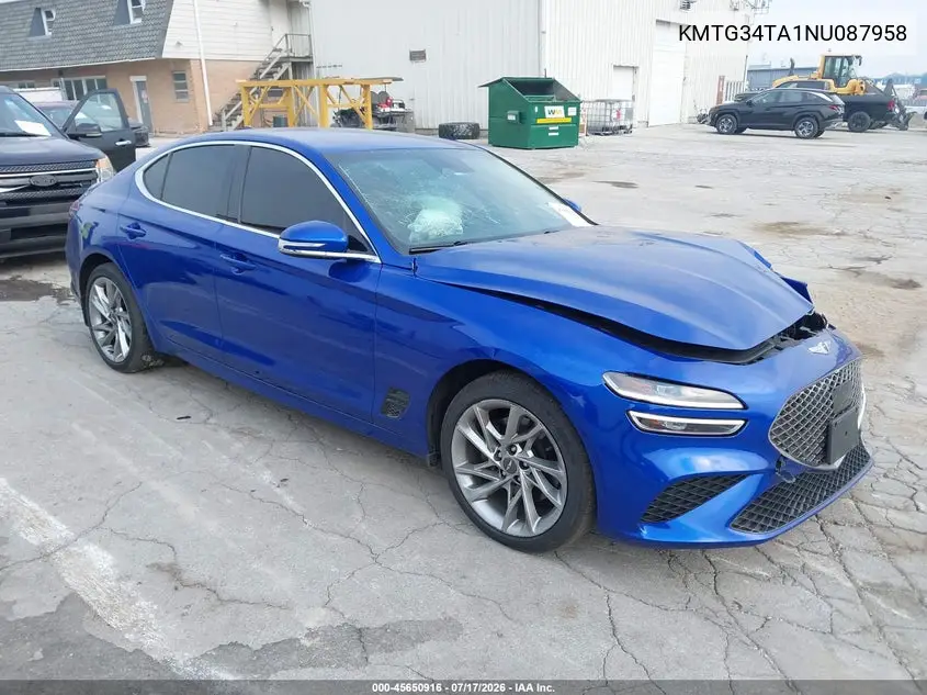 2022 Genesis G70 2.0T Awd VIN: KMTG34TA1NU087958 Lot: 45650916