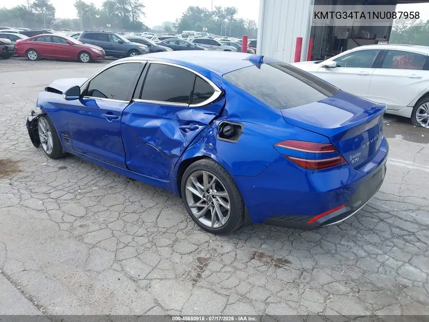 2022 Genesis G70 2.0T Awd VIN: KMTG34TA1NU087958 Lot: 45650916
