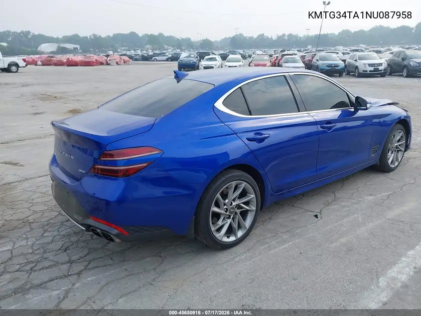2022 Genesis G70 2.0T Awd VIN: KMTG34TA1NU087958 Lot: 45650916