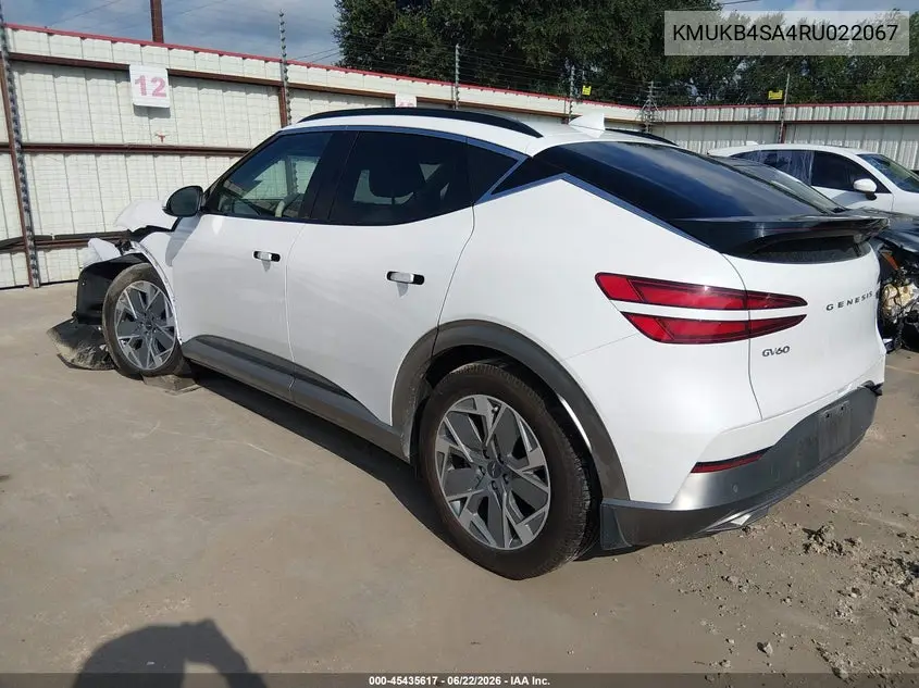 2024 Genesis Gv60 Standard Rwd VIN: KMUKB4SA4RU022067 Lot: 45435617