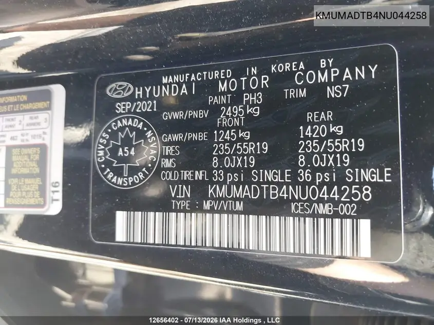 2022 Genesis Gv70 Select/Advanced/Sport Prestige VIN: KMUMADTB4NU044258 Lot: 12656402