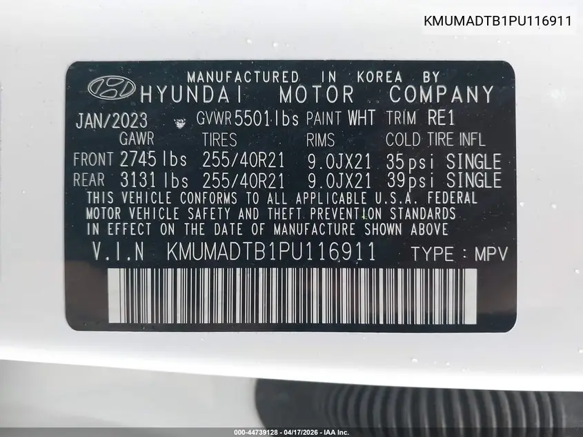 2023 Genesis Gv70 2.5T Awd VIN: KMUMADTB1PU116911 Lot: 44739128