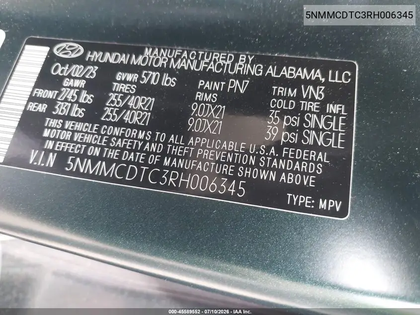 2024 Genesis Gv70 3.5T Awd Sport VIN: 5NMMCDTC3RH006345 Lot: 45589552
