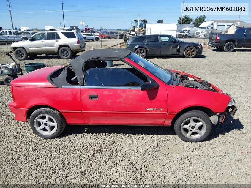 1991 Geo Metro Lsi Sprint Cl VIN: JG1MR3367MK602843 Lot: 45616567