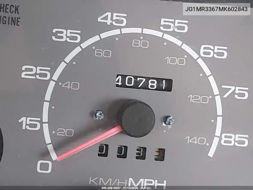 1991 Geo Metro Lsi Sprint Cl VIN: JG1MR3367MK602843 Lot: 45616567