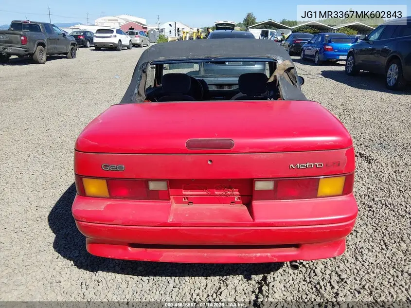 1991 Geo Metro Lsi Sprint Cl VIN: JG1MR3367MK602843 Lot: 45616567