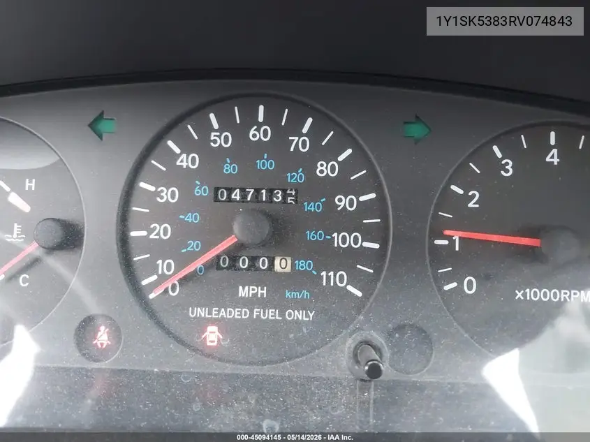 1994 Geo Prizm Lsi VIN: 1Y1SK5383RV074843 Lot: 45094145