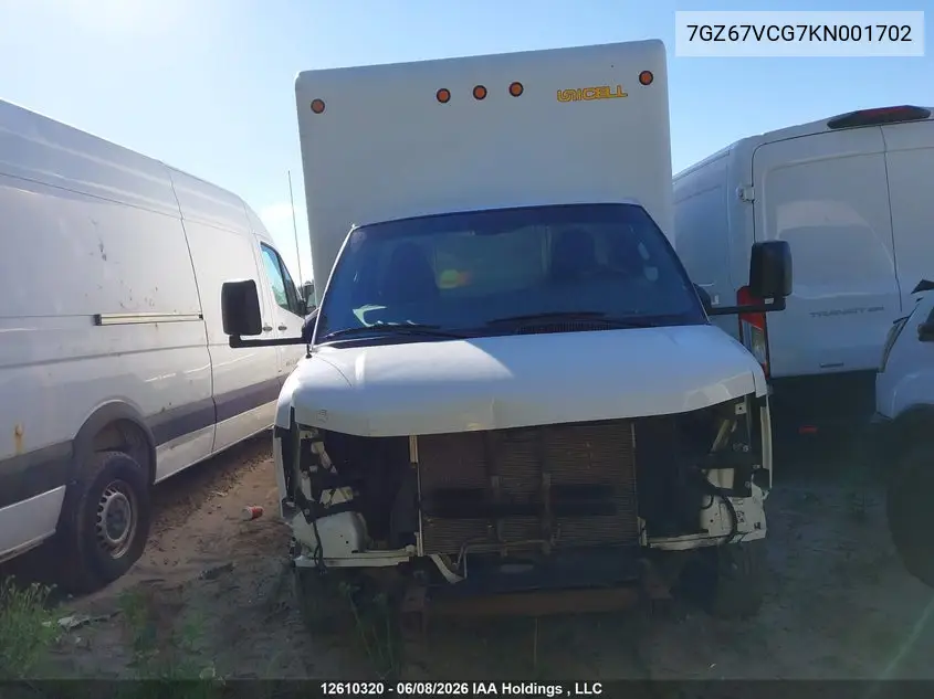 2019 GMC Savana Cutaway 4500 Van VIN: 7GZ67VCG7KN001702 Lot: 12610320